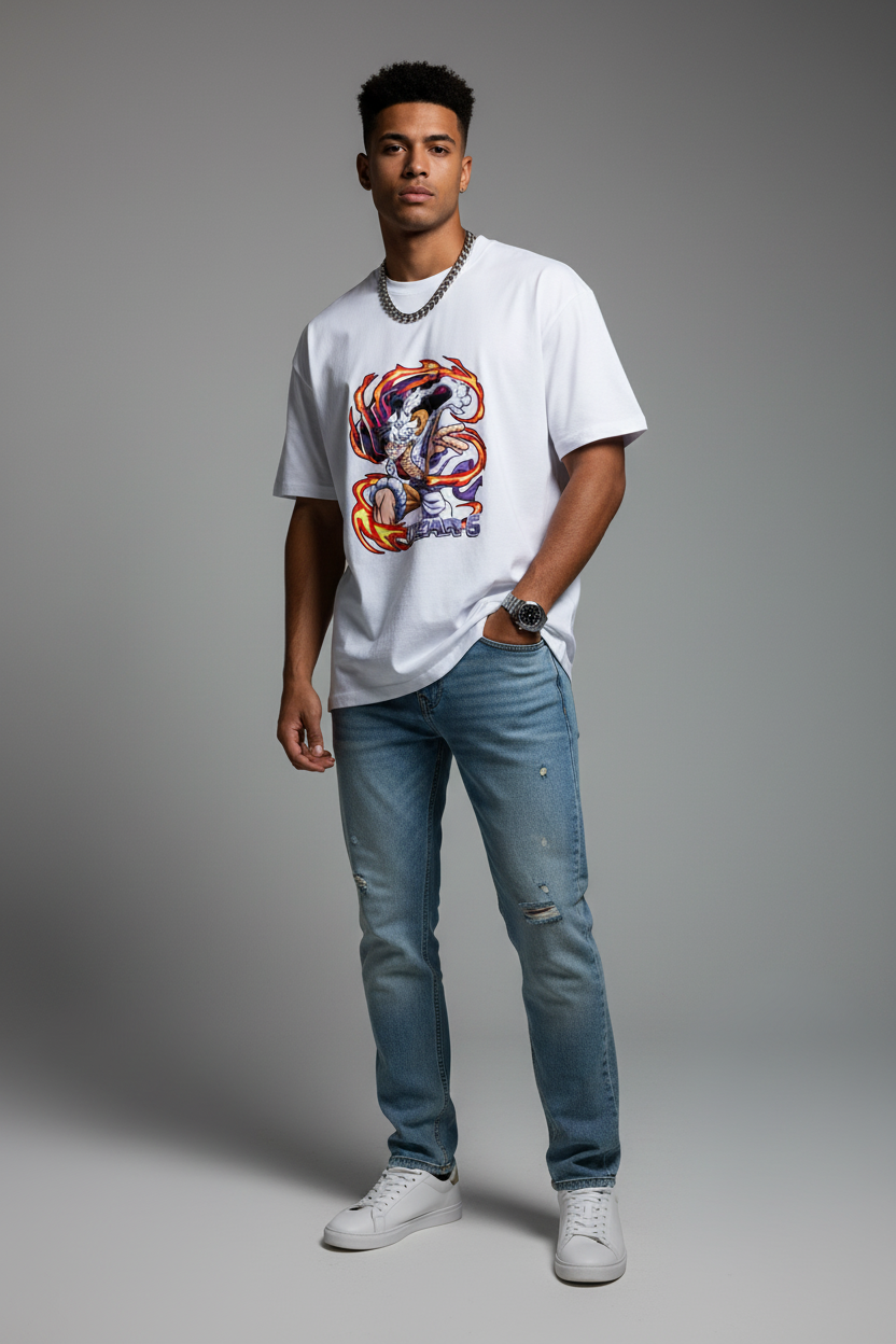 Luffy Gear 5 Fire Graphic Regular Fit T-shirt | The Royal Cartel Fashion