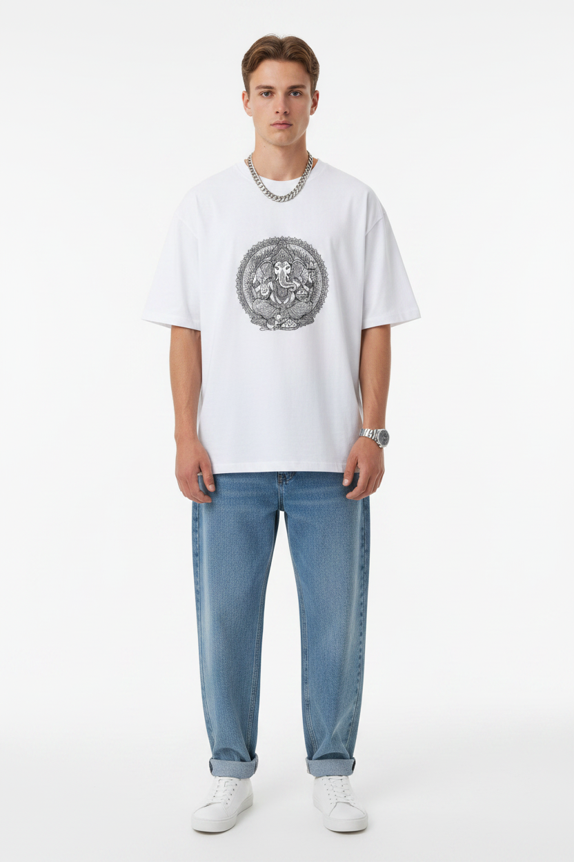 Mandala Art Ganesha Oversized T-Shirt | Zentangle Ganesh Art
