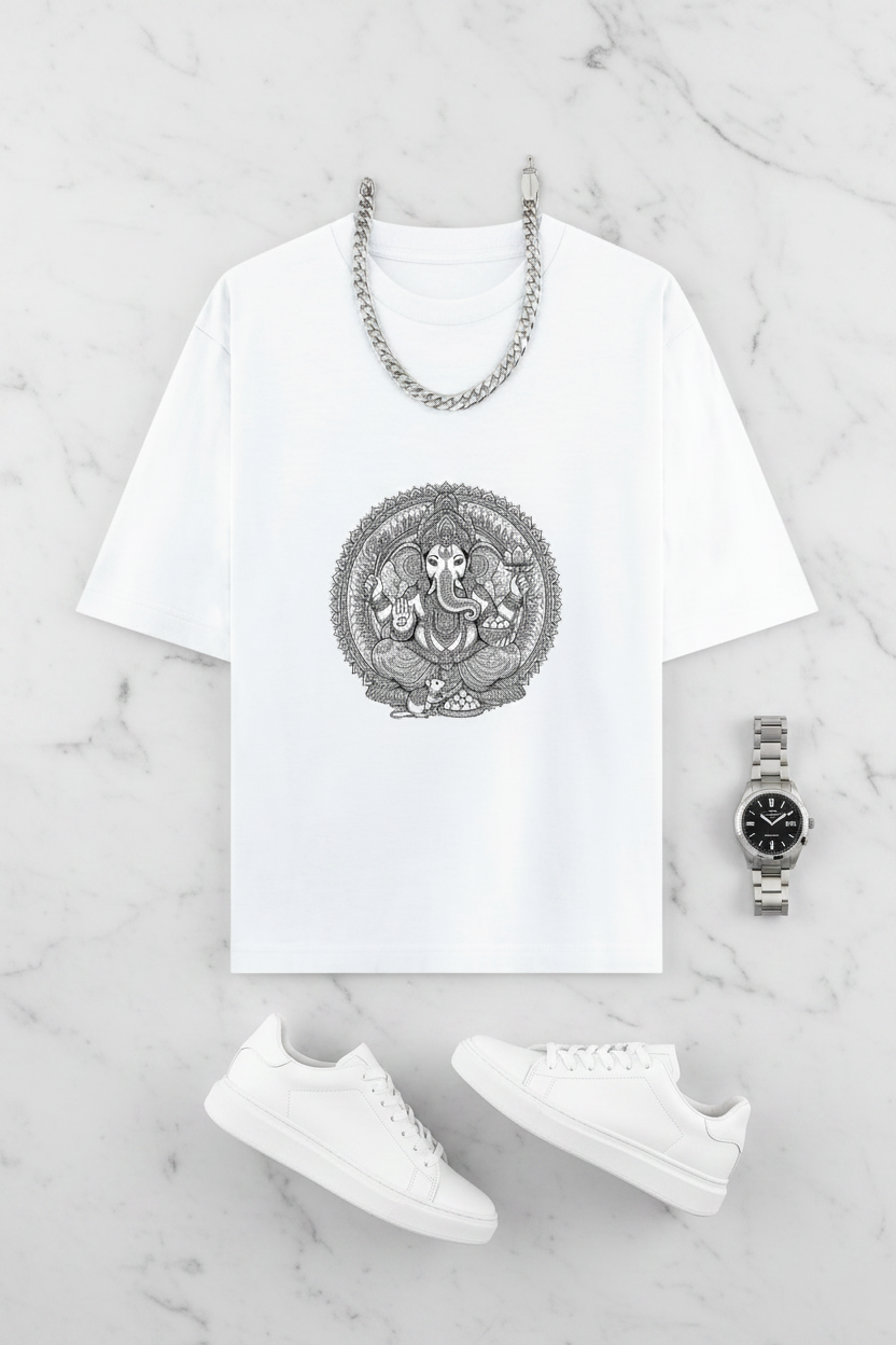 Mandala Art Ganesha Oversized T-Shirt | Zentangle Ganesh Art