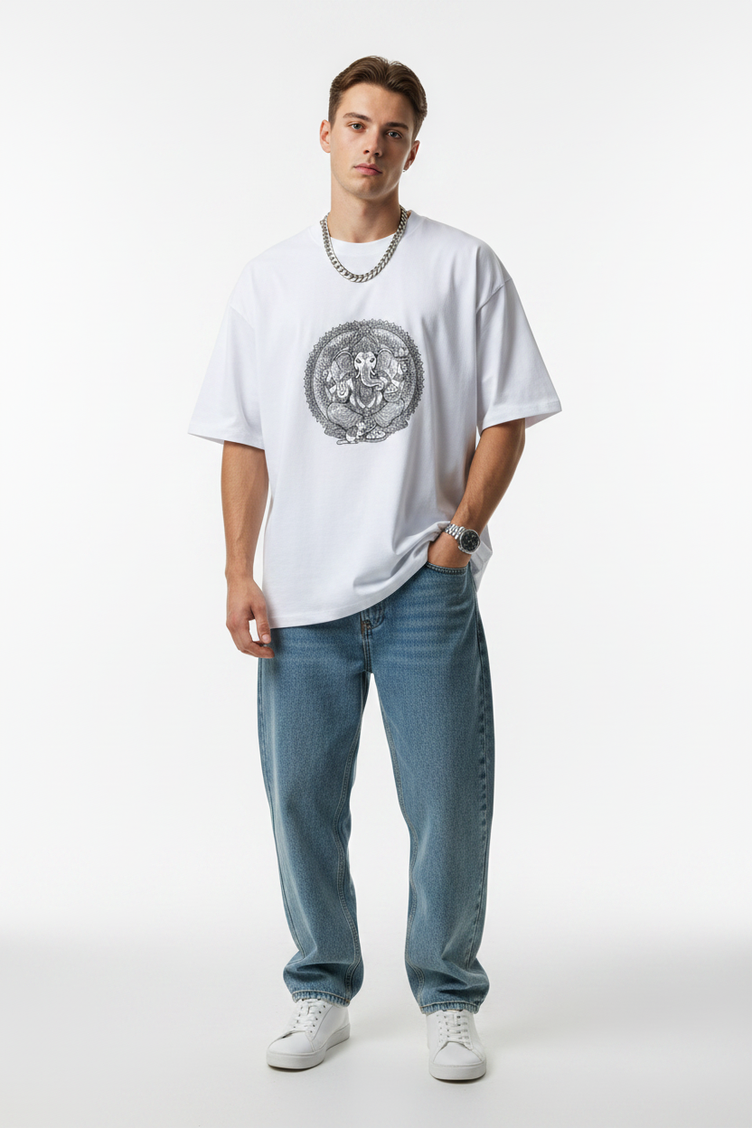 Mandala Art Ganesha Oversized T-Shirt | Zentangle Ganesh Art