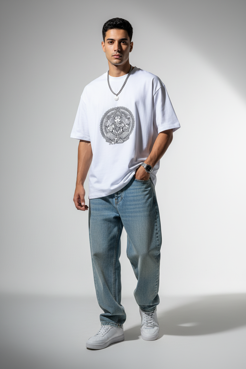 Mandala Art Ganesha Oversized T-Shirt | Zentangle Ganesh Art