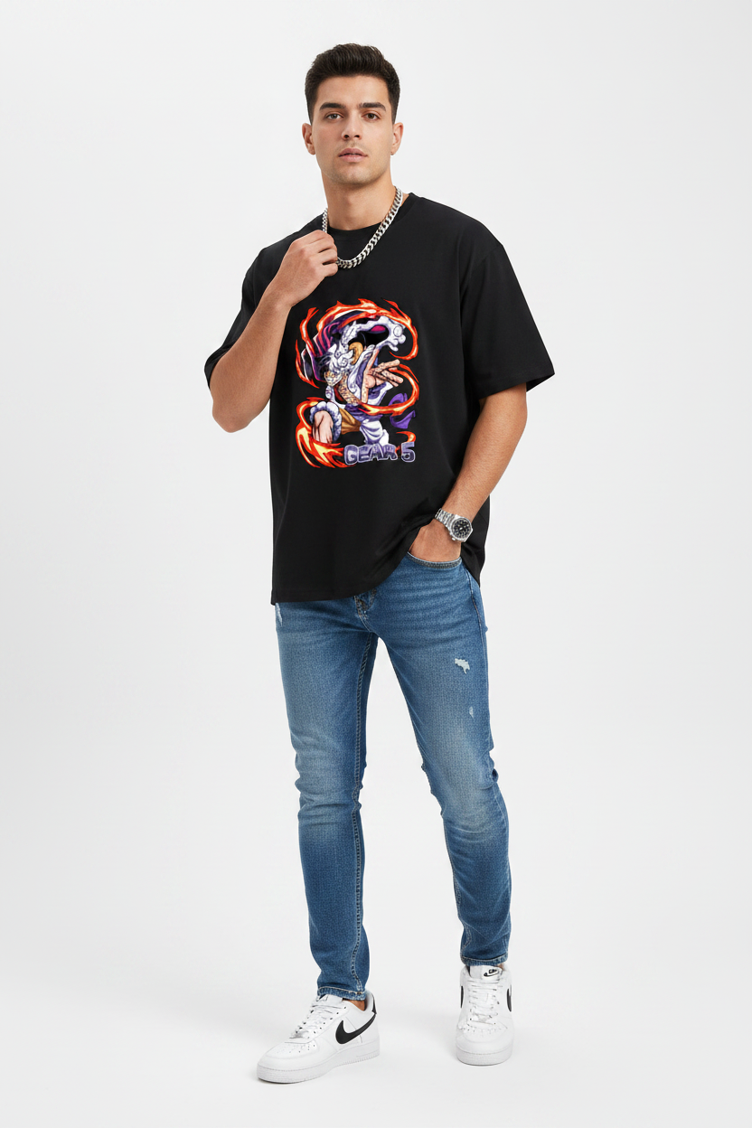 Luffy Gear 5 Fire Graphic Regular Fit T-shirt | The Royal Cartel Fashion