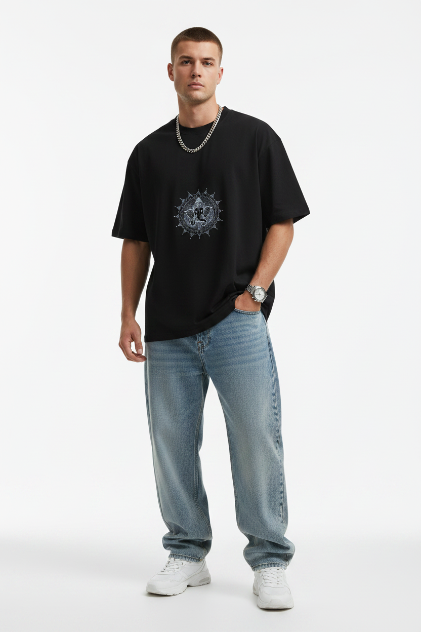 Ganpati Bappa Minimal Mandala Art T-shirt | The Royal Cartel Fashion