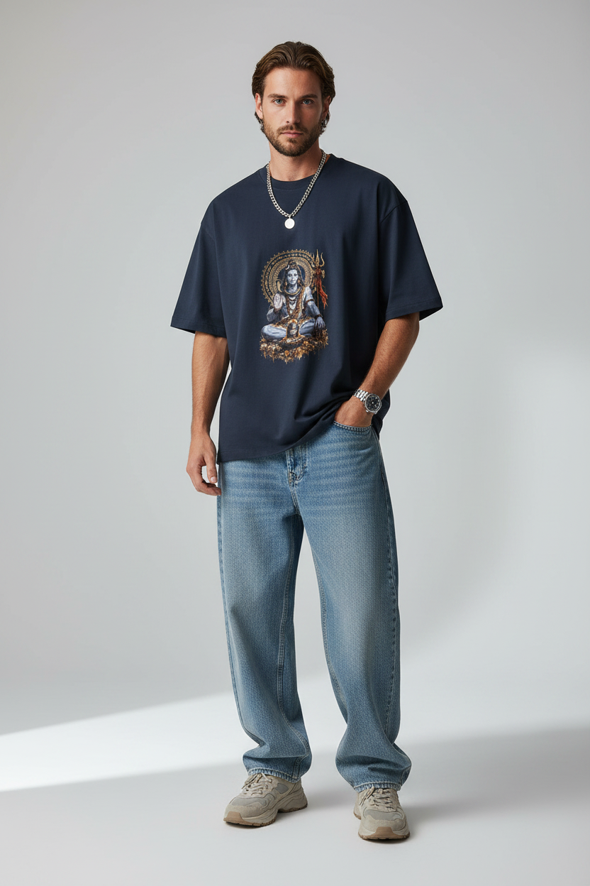 🔱 Mahadev Divine Meditation Oversized T-shirt | The Royal Cartel Fashion