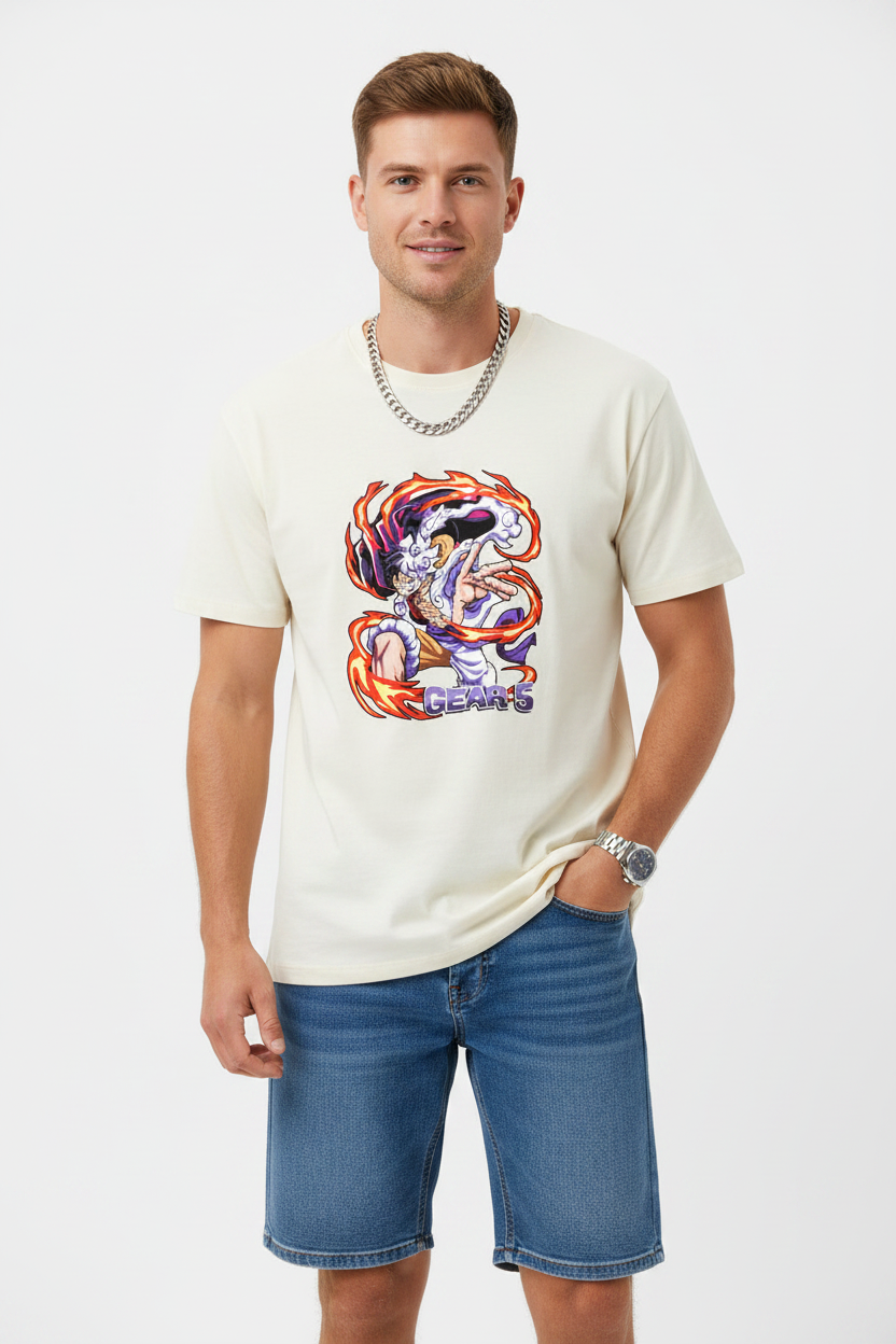Luffy Gear 5 Fire Graphic Regular Fit T-shirt | The Royal Cartel Fashion
